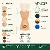 Brosse de nettoyage en crin de cheval naturel, manche en bois de hêtre, poils blancs, brosse compacte en forme de champignon