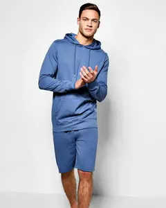 OEM service custom logo mens sleepwear with hood plus size lightweight two piece shorts set men's loungewear
