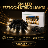 Guirlande lumineuse LED de 15 m, ampoules à filament S14, IP54, dimmable, blanc chaud, lumières suspendues pour jardin