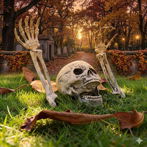 Decorazione per Halloween: Set di Mani di Teschio in Plastica, Artigli di Scheletro Simulati per Casa Stregata e Uso Esterno - Product Image 1
