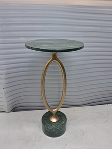 Modern Green Marble Top <b>Side</b> <b>Table</b> with Sculptural <b>Gold</b> Metal Base Elegant Contemporary Accent Furniture for Living Room Decor - Product Image 1