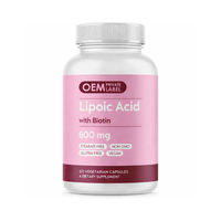Capsule d'acide lipoïque 600 mg OEM ODM avec biotine, supplément d'acide lipoïque ALA pour le soutien des nerfs, de l'énergie et du métabolisme