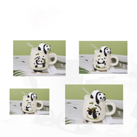Taza de Cerámica con Diseño de Panda en Relieve, Linda y Creativa, con Tapa y Pajita, de Porcelana, 420 ml