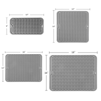 Vente en gros de tapis de séchage de vaisselle en silicone moderne de 18x16 pouces tapis de tasse d'évier de cuisine noir rectangle
