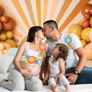 Voici la ceinture de maternité pour la fête prénatale avec épingles de corsage « Future maman » et « Future <span class=keywords><strong>papa</strong></span> », ceinture ventrale florale style bohème rétro pour la grossesse - Product Image 5