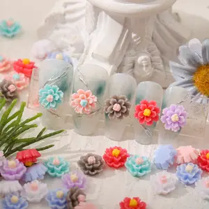 Adesivos de flores de resina 3d para unhas 10mm, acessórios para manicure, encantos de nail art com 100 peças