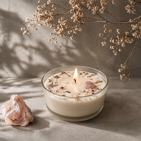 Bougie aromatique artisanale à une seule mèche en cire de soja, dans un bocal en verre, avec fleurs séchées et cristaux naturels, décoration d'intérieur, cadeau