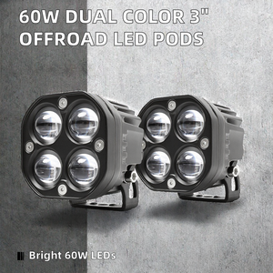 오프로드 액세서리 용 60W 3 인치 슈퍼 브라이트 듀얼 컬러 큐브 LED 포드 앰버 옐로우 화이트 4X4 스팟 홍수 빔 라이트 운전 - Product Image 2