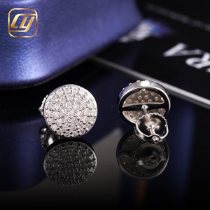 Pendientes de tuerca de plata de ley S925 con moissanita pavé, aretes redondos con incrustaciones de piedras, joyería hip hop al por mayor en stock. - Product Image 5