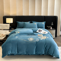 Nouvel ensemble de couette 11 pièces en velours de lait épais et chaud, brodé, pour l'automne, draps de lit double face, housses de couette, garnissage en laine