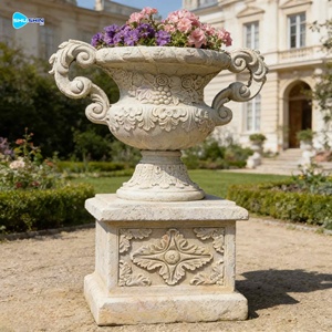 Pot de jardin en marbre fait main de style européen pour villa et aménagement paysager extérieur, pot en pierre de style occidental en marbre - Product Image 6