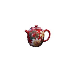 Service à thé en porcelaine rouge vermillon, peint à la main, motif floral chinois traditionnel, collection Abondance de fleurs - Product Image 1