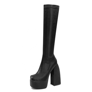 Big Size 43 Square Toe Thick Heel <b>Boots</b> Knee High Platform Women Shoes Winter Comfortable Solid Fashion - Product Image 5