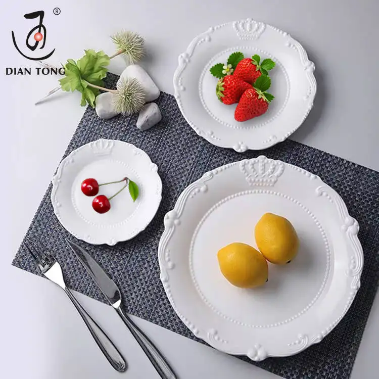 DianTong-Assiettes à Dessert Plates Rondes en Céramique, Blanc, Porcelaine, Hôtel, Restaurant