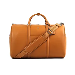 Bolsa de lona de cuero personalizada de lujo con caja de zapatos, bolsa de gimnasio de cuero para hombre, bolsas de equipaje de viaje