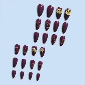 Suministros para <span class=keywords><strong>uñas</strong></span> Productos de belleza Prensa <span class=keywords><strong>en</strong></span> las <span class=keywords><strong>uñas</strong></span> Violeta Estrella Luna 3D Perla <span class=keywords><strong>Uñas</strong></span> Almendra Cubierta completa Usable 24 piezas Dedo - Product Image 5