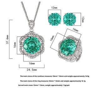 Trendy Eco-friendly Copper Gold Plated 16-12mm Green Zircon Floral Pendant <b>Earrings</b> <b>Set</b> New Arrivals Jewelry <b>Set</b> for Womens - Product Image 2
