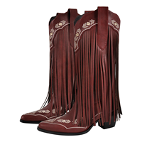 Bottes de cowboy western à franges pour femme 2025, bordeaux, brodées, mi-mollet, chaussures de mode pour soirée