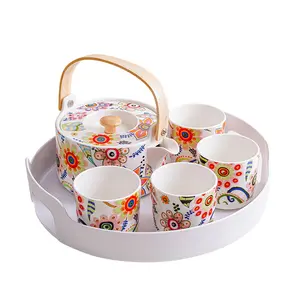 Luxury European English Bone China 6 Cup And Saucer Tea Set Unique Clay Funky Ceramic Green Coffee Sets Tea Cups Sets For Sale