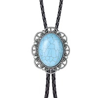 Nouveau modèle 2026 : Pendentif Bolo Tie Cowboy Western en pierre gemme bleu ciel de haute qualité avec cordon