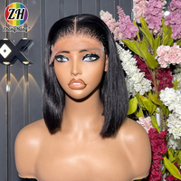 Pelucas de cabello humano Bob corto de pelo indio alineado con cutícula sin pegamento, peluca de encaje HD virgen indio crudo de proveedor, peluca frontal de encaje completo 13x4 HD