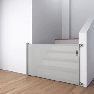 Barrière de sécurité rétractable pour animaux de compagnie de 33 pouces de haut, respectueuse de l'environnement, avec fermeture à bouton en plastique de 55 pouces de large, sans danger pour les enfants et les chiens - Product Image 1