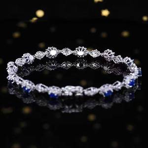 18K Gold 2.76CT Natural Royal <b>Blue</b> <b>Sapphire</b> <b>Bracelet</b> Inlaid With 228 Brilliant Cut Diamonds Floral Halo Fine Gemstone Jewellery - Product Image 5