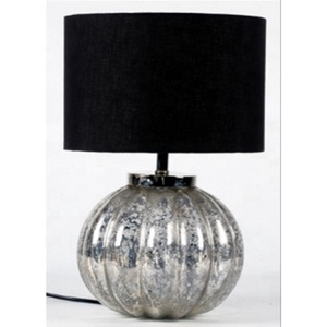 Lampe de table moderne en verre avec abat-jour en tissu noir, design contemporain rond pour salon, décoration intérieure - Product Image 1