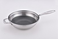 Wok Profesional de Acero Inoxidable 304 de Alta Calidad y Gran Capacidad, Antiadherente, con Tapa de Vidrio
