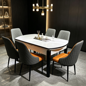 Ensemble de table à manger ovale moderne en marbre avec pieds en métal, capacité de 6 personnes, design stable, meubles pour la maison - Product Image 6
