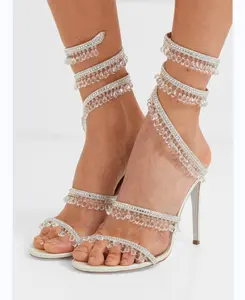 SHIKOL preto roxo branco cobra envoltório cinta borla casamento vestido sapatos designer de luxo cristal embelezado cetim sandálias