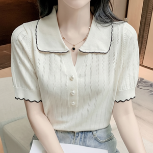 Top da donna in maglia estiva Marie Design colletto da punzonatura con regalo incluso - Product Image 1