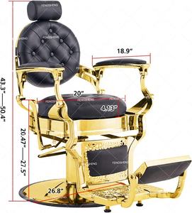 Arabia Saudita Gold Luxury <span class=keywords><strong>Classic</strong></span> Salon Shop Black Gold Professional Reclinable Hidráulico Extra Pump Base Silla de peluquero para hombres - Product Image 3