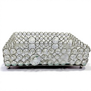 Luxury <b>Mirrored</b> Glass <b>Crystal</b> Beaded Metal Handicraft Traditional Decorative Tray Cosmetic Makeup Organizer Jewelry Display - Product Image 1