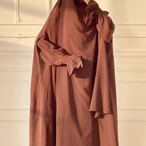 Nuovo Design puro colore Eid <span class=keywords><strong>preghiera</strong></span> utilizzare 2 pezzi crêpe Khimar e Abaya Set - Product Image 6