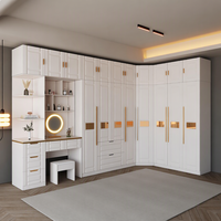 Ensemble de meubles de chambre d'angle de luxe moderne avec bureau, coiffeuse et bibliothèque – Ensemble autoportant en bois pour appartement
