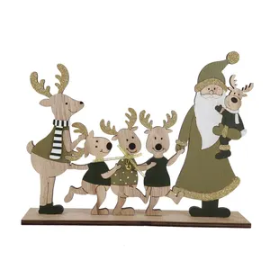 Wholesale New Design MDF Wood Santa Claus and Reindeer Home Ornament for Christmas Decorations and Crafts