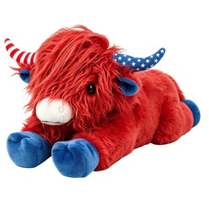 Peluche de vaca de las Tierras Altas, diseño patriótico rojo y azul, animal de peluche para niños de 2 a 4 años - Product Image 1