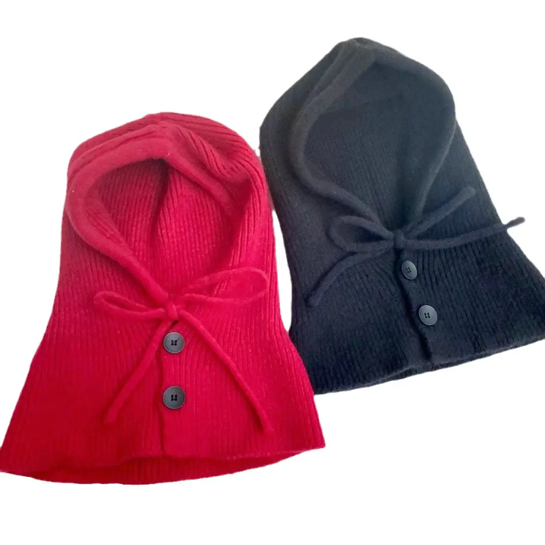 Nút mũ dệt kim cho nữ mùa thu và mùa đông khăn ấm tích hợp Mũ Đội Đầu Mũ bảo vệ tai mũ dệt kim