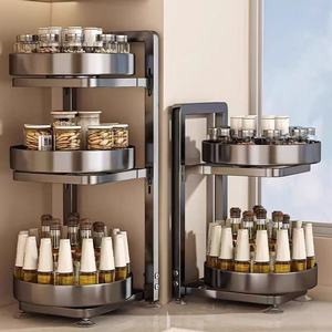 Encimera de cocina de acero al carbono de 2-3 niveles, estante de especias, botella giratoria para condimentos, bandeja de almacenamiento, vajilla multifuncional Doble - Product Image 1