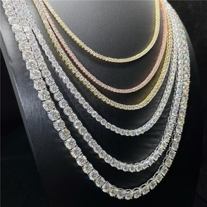Collier <span class=keywords><strong>tennis</strong></span> en moissanite 3 mm VVS serti de pierres, style hip-hop, en argent sterling 925 plaqué or 18 carats - Product Image 2
