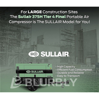 Sullair 375H Brand New Plateau 97kw Cummins Engine Mesoklow Compresseur d'air à vis portable à injection d'huile à un étage pour bitume