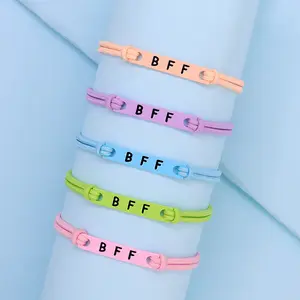 Custom Meisjes 5Pcs Set Bff Handgemaakte Armbanden Leuke Verstelbare Regenboog Armbanden Sieraden Sets