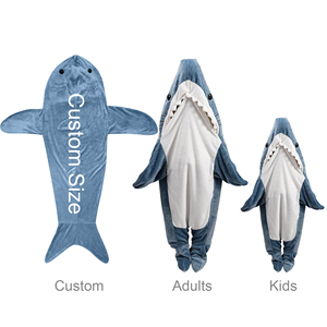 Nhà Máy Bán buôn siêu mềm ấm cúng flannel unisex hoodie chăn mặc cá mập chăn cho trẻ em người lớn Quà Tặng - Product Image 2