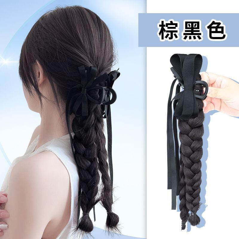 Cola de caballo con clip de cinta [marrón-negro]