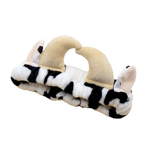 Jiamu Korean Ins Style 3D Fabric Strap Super Soft Cute <strong>White</strong>&amp;<strong>Black</strong> Bowknot Animal Print Horn Makeup <strong>Headband</strong> Women's Plush Hair - Product Image 4