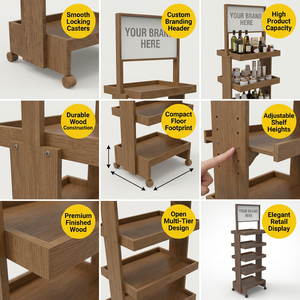 Présentoir de vente au détail en bois personnalisé avec roulettes, étagère sur pied à 5 niveaux, support de signalisation, présentoir promotionnel pour magasin, équipement de point de vente (POS/<span class=keywords><strong>POP</strong></span>), OEM - Product Image 5