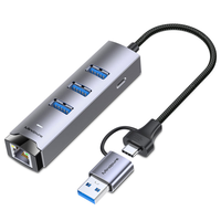 Hub USB 3.0 en aluminium Mindpure 4 en 1 avec Ethernet Gigabit, répartiteur USB 3.0 3 ports et adaptateur LAN RJ45 pour ordinateur portable PC