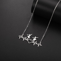 Collier Cœur Battement Cardiaque ECG Danseuse de Ballet en Acier Inoxydable Plaqué Or, Pendentif Fille Ballet, Bijou Cadeau pour Amoureux de la Danse