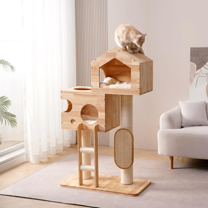 Modern Real Solid Rubber Wood Large <strong>Cat</strong> Tree House Castle <strong>Big</strong> Enclosed Bed House Condo Scratcher Ladder for Multiple <strong>Cats</strong> - Product Image 2